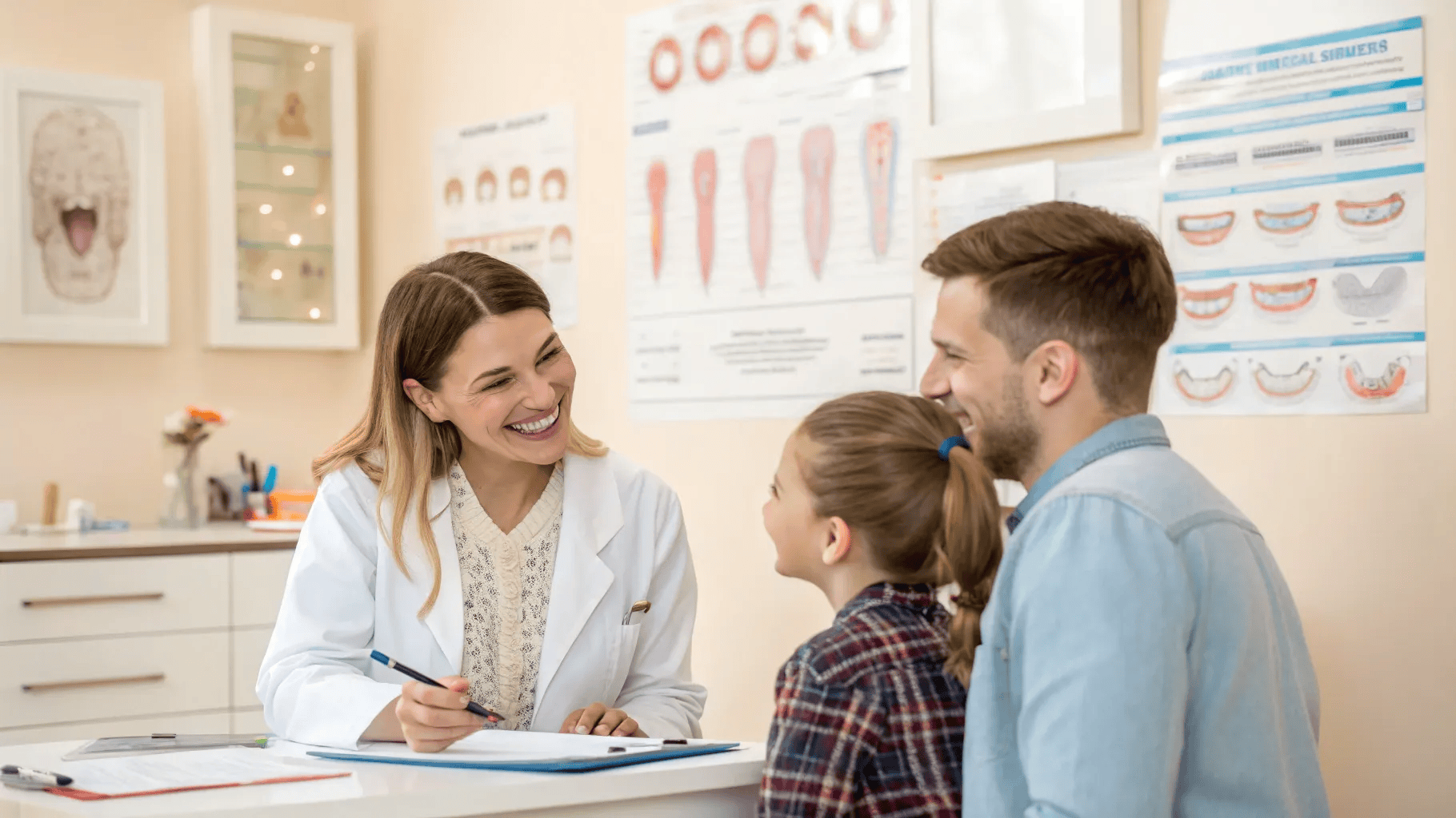 Orthodontist Explaining Orthodontic Insurance Benefits to a Family